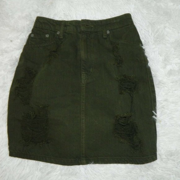 LF Carmar Skirt Olive Green Denim Distressed Mini Skirt Size‎ 25 - Picture 5 of 13